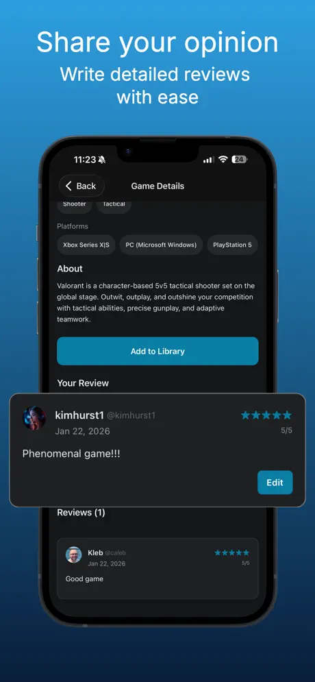 Share your opinion and write detailed game reviews